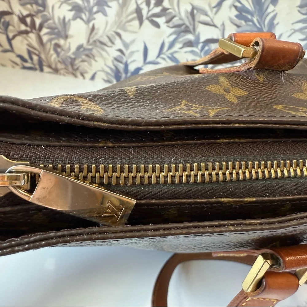 Louis Vuitton Brown Monogram Canvas Tote with Tan Leather Straps